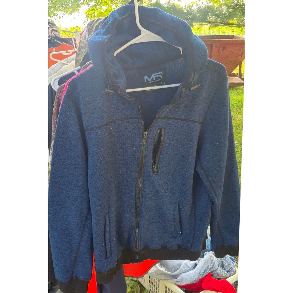 Mack Russo Mens Blue Marl Full Zip Fleece Lined Hoodie Jacket Size M